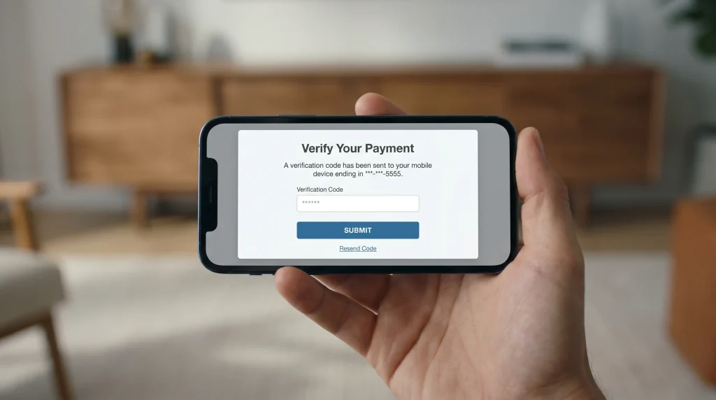 Smartphone screen showing a 3D Secure authentication step-up prompt during a card payment