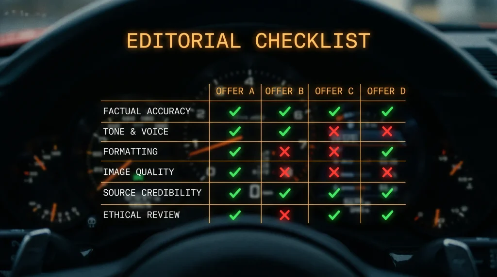 Editorial audit checklist comparing several wager-free welcome offers against quality criteria
