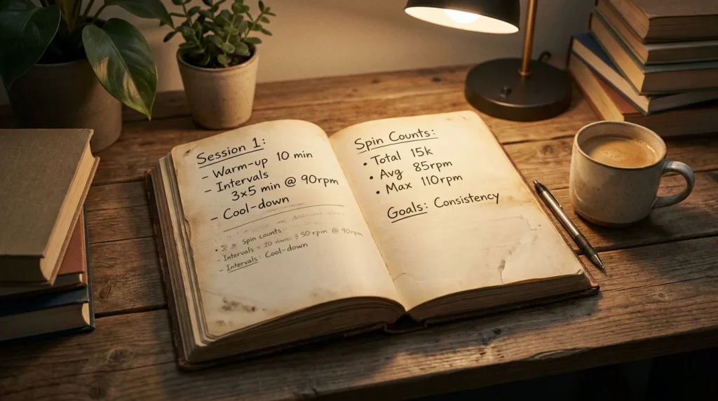 Open notebook spread with handwritten bankroll planning notes and a coffee mug on a wooden desk
