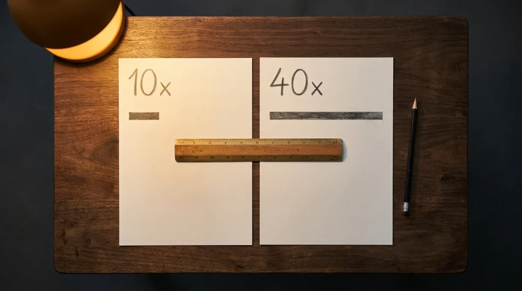 Side-by-side worksheet contrasting a 10x UKGC wagering load against a 40x offshore equivalent