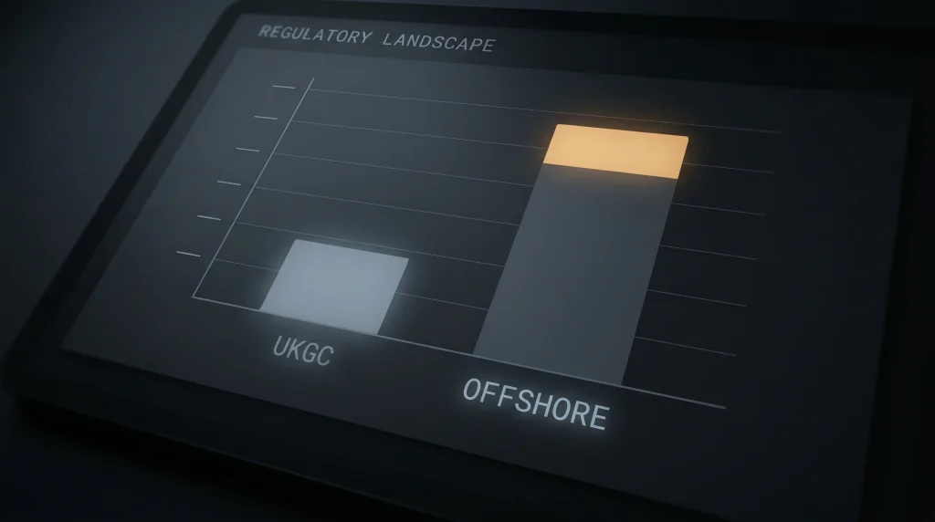 Simple bar chart comparing card transaction decline rates at UKGC versus offshore casino sites