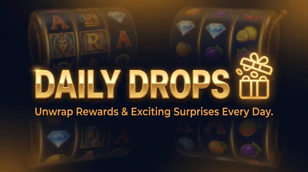 Casino site network promotion banner advertising a daily prize drop campaign across multiple slot titles