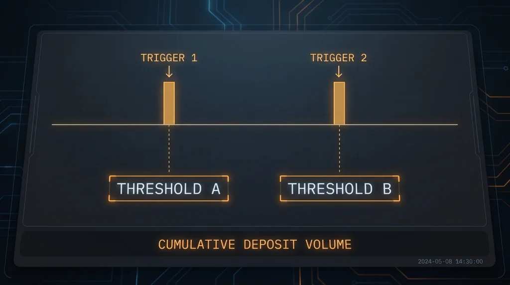Editorial diagram showing the deposit and withdrawal threshold points that trigger KYC checks
