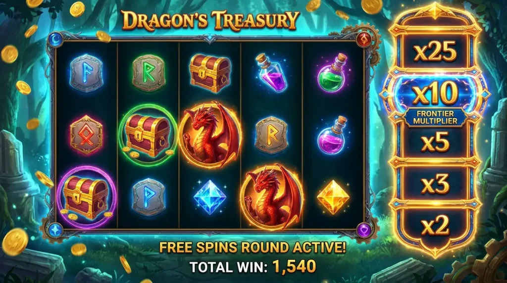 Slot game free spins screen showing a stacked multiplier ladder climbing through several rungs