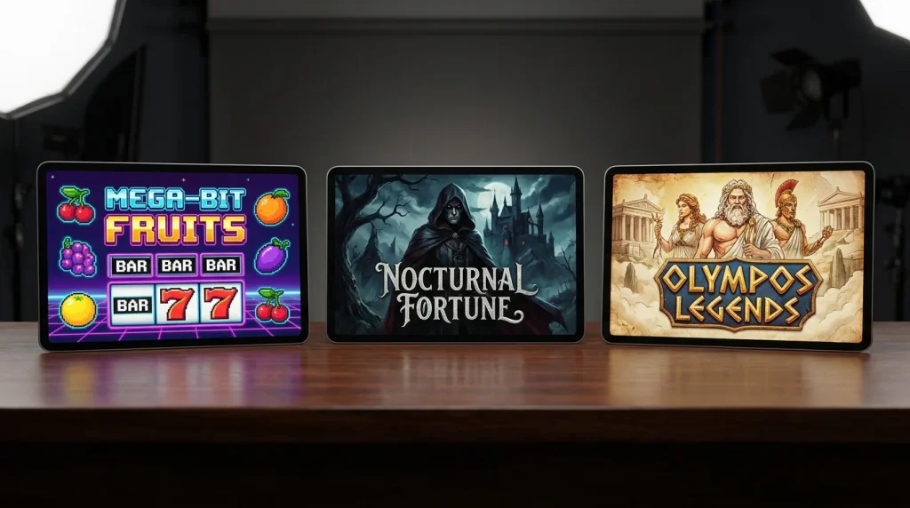 Three classic NetEnt style slot game cover thumbnails arranged side by side highlighting different theme aesthetics