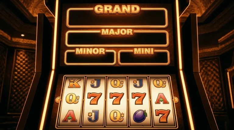 Slot reels displaying a four-tier jackpot ladder with seed values in monospace