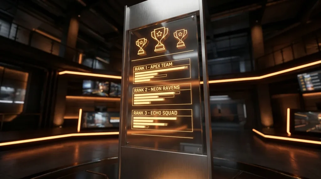 Slot tournament leaderboard showing top twenty positions with prize tiers and remaining time