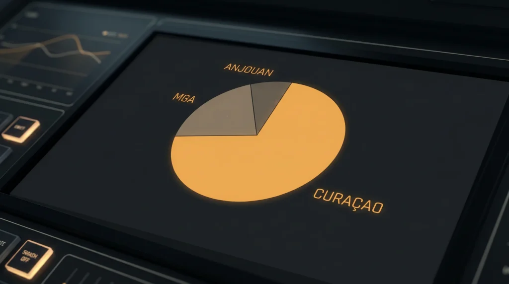 Editorial pie chart showing the distribution of non-GamStop slot sites by licensing jurisdiction