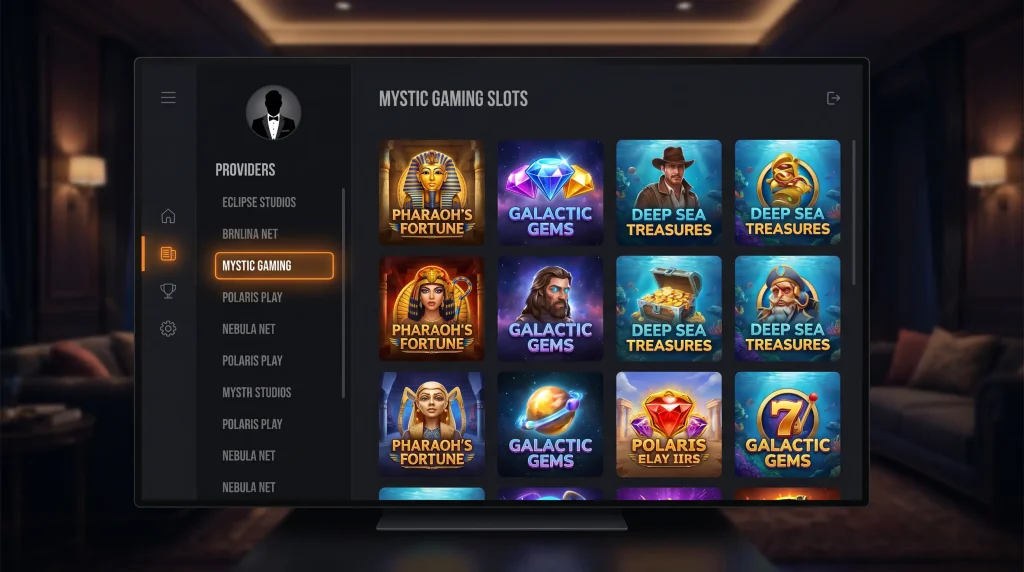 Offshore casino lobby filter showing a NetEnt provider section with multiple slot title thumbnails loaded
