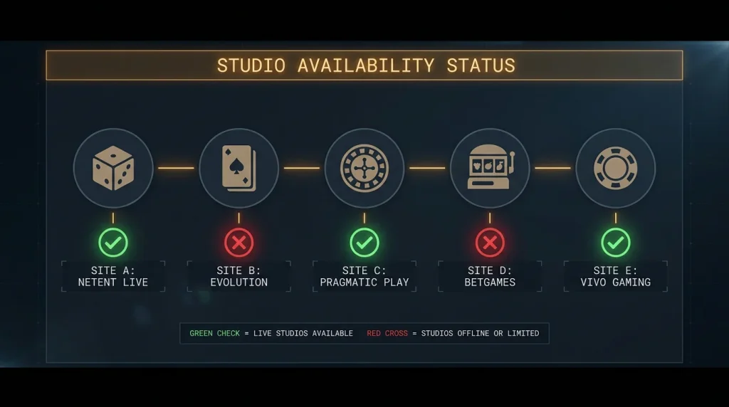 Editorial illustration showing a stylised availability indicator for a studio across multiple offshore sites