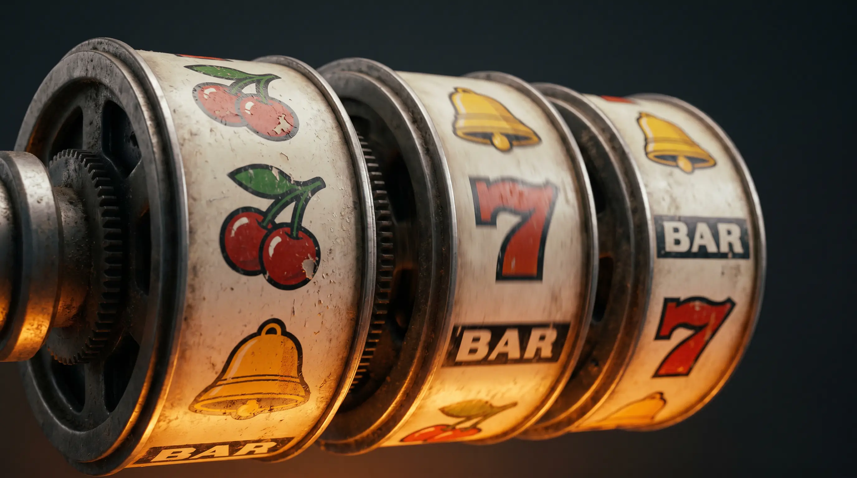 Close-up of slot machine reels at a non-GamStop offshore casino lobby