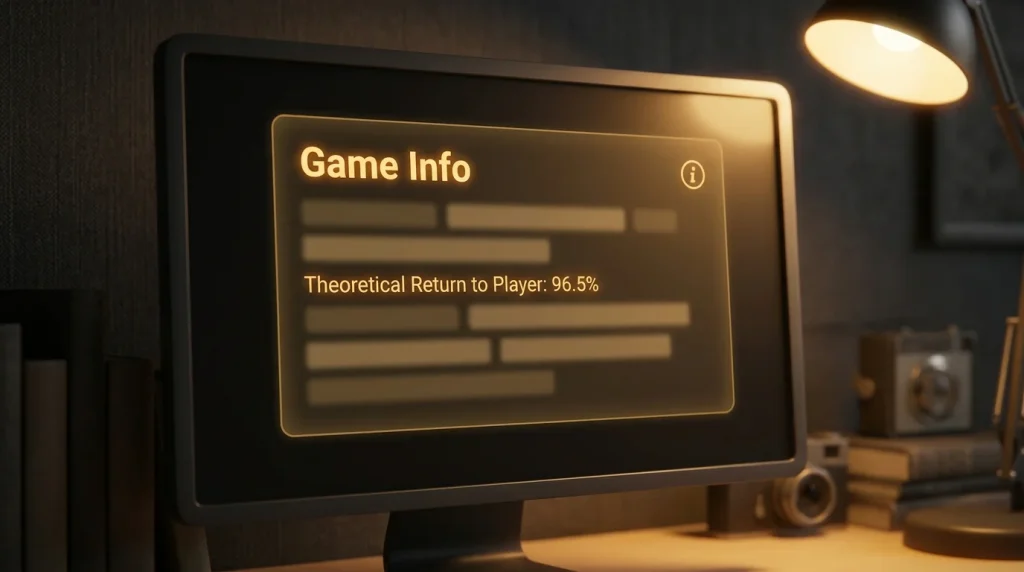 Slot game info panel highlighting the theoretical return to player value next to the help icon