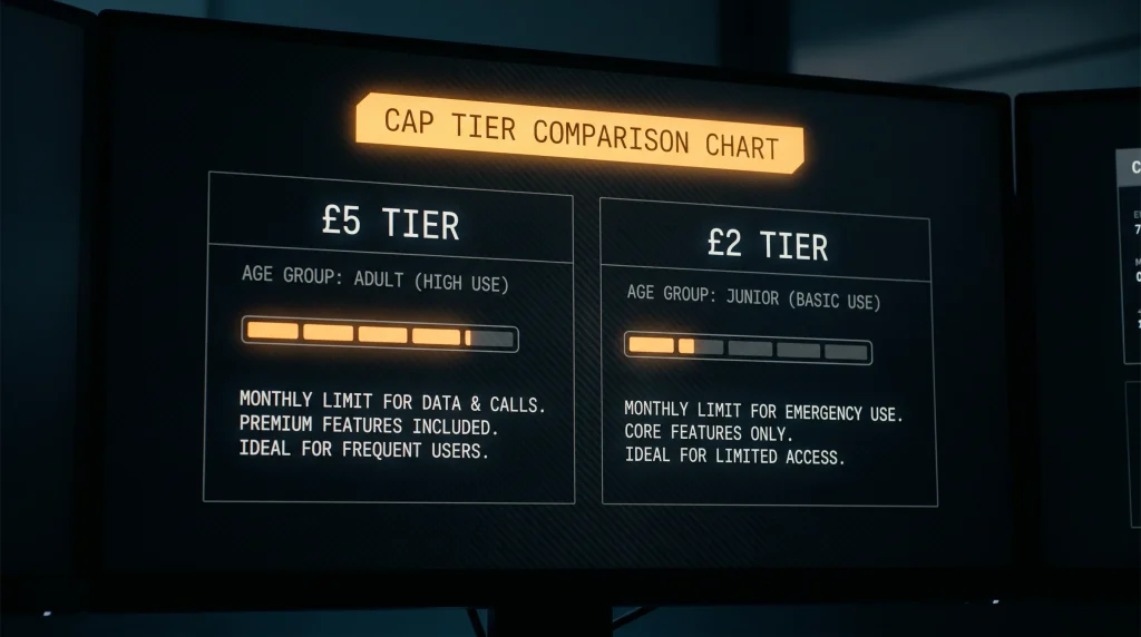 Editorial comparison panel showing the two stake cap tiers and which player age groups they cover