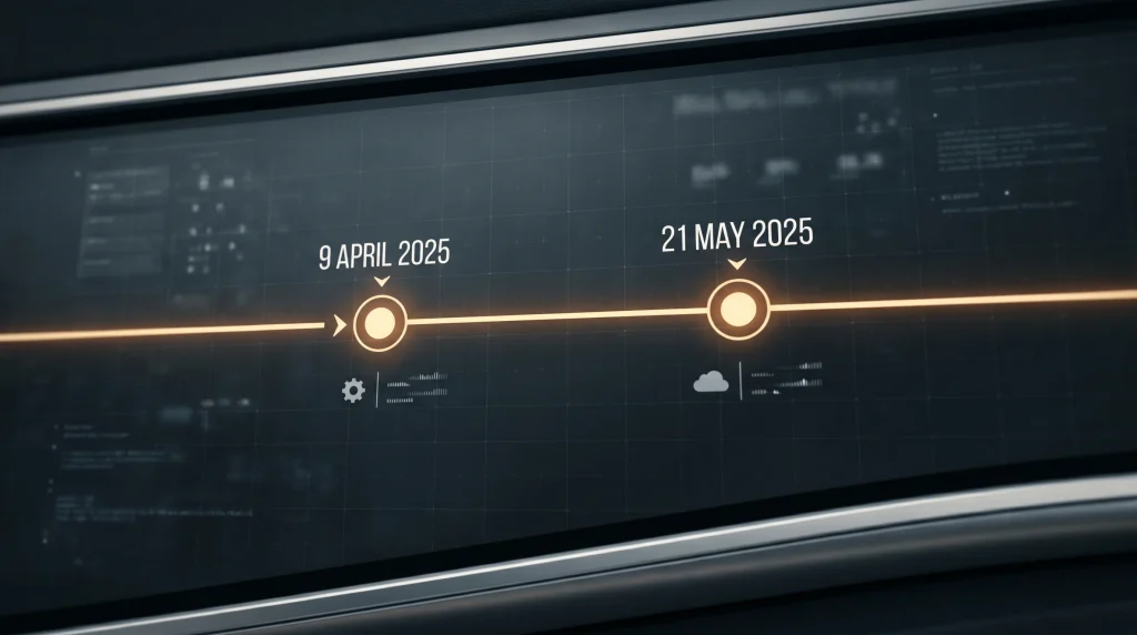 Editorial horizontal timeline showing the introduction of the UK stake cap rules through 2025
