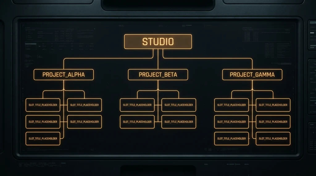 Editorial diagram segmenting a studio slot catalogue into three branches classic branded and avalanche lines