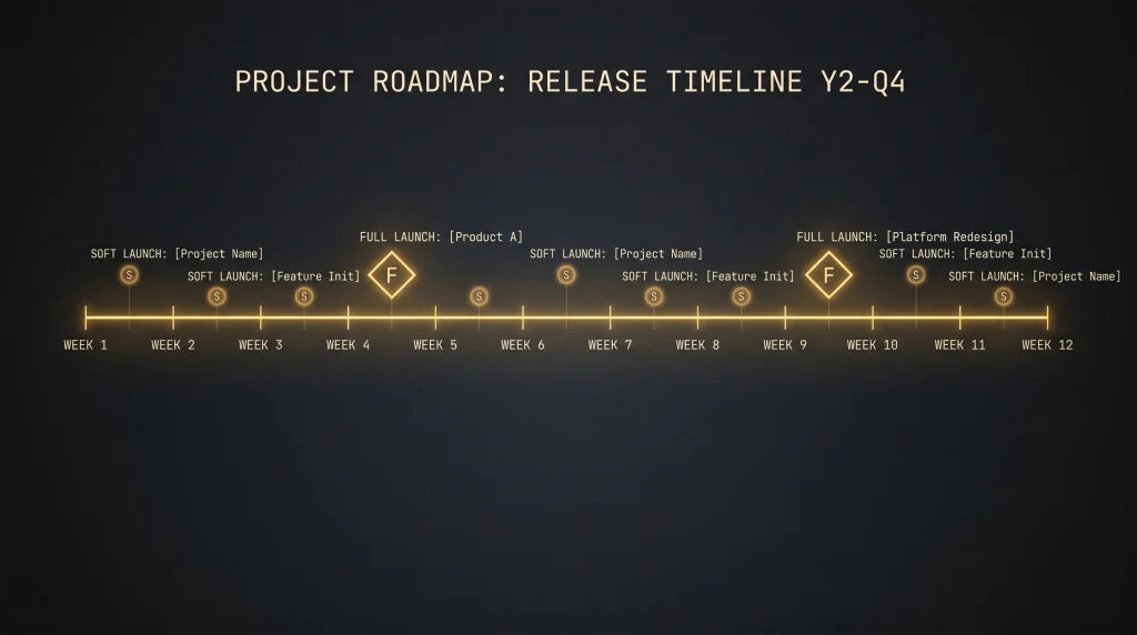 Editorial timeline visualisation showing the soft-launch release pattern of a slot studio across two months