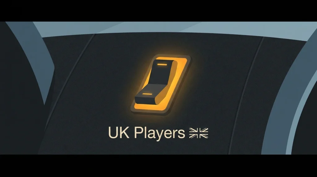 Editorial illustration showing UK player acceptance as a toggle switch with regulatory text overlay