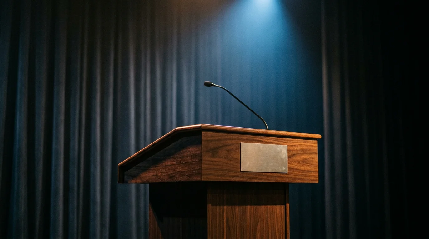 UK Gambling Commission spokesperson at a podium during a press briefing on enforcement