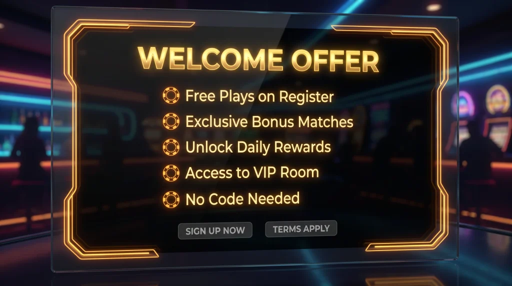 Casino welcome offer card showing bonus structure for a small minimum deposit player